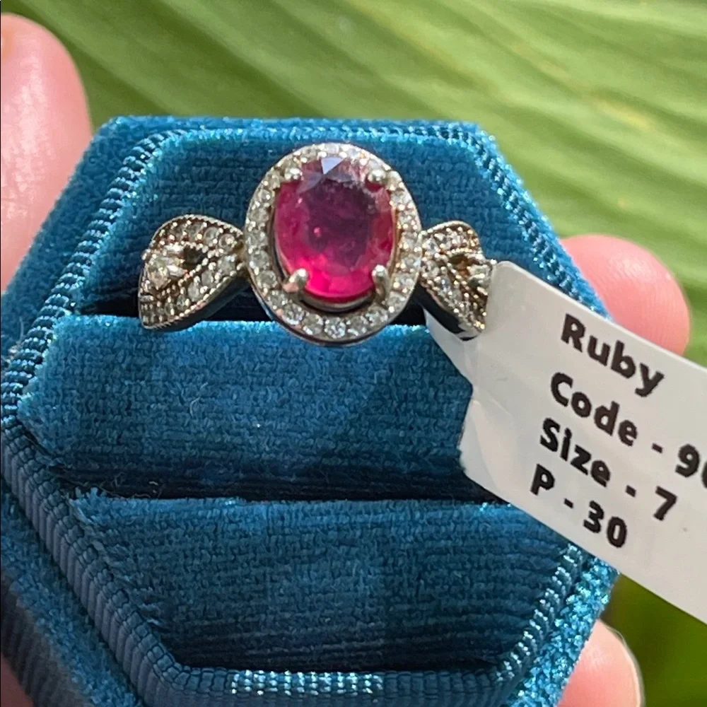 NWT Elegant Natural Ruby Gemstone with CZ in 925 Silver Ring size 7